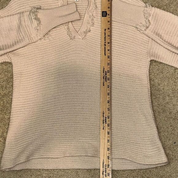 Heyson cream textured fringe collared vneck sweater size S - Picture 10 of 10